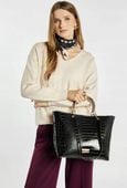 TOREBKA DAMSKA MONNARI Czarna SHOPPER Na Ramię LAKIEROWANA CROCO