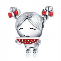 Zawieszka SREBRO 925 Charms Koralik Dziewczynka z Arbuzem