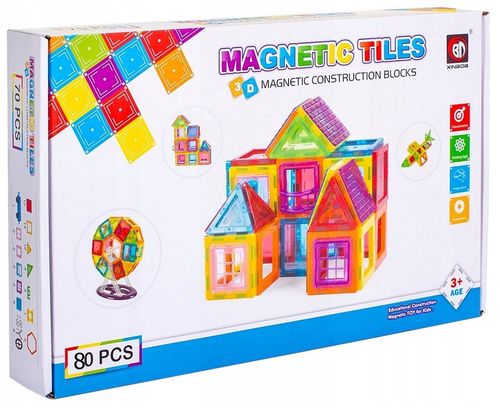 KLOCKI MAGNETYCZNE Duże 3D Magnetic Tiles Konstrukcyjne zestaw XXL 80 el na Arena.pl