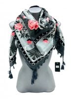 Chustka apaszka z frędzlami folk kwiaty szary różowy 72 / DB-8D