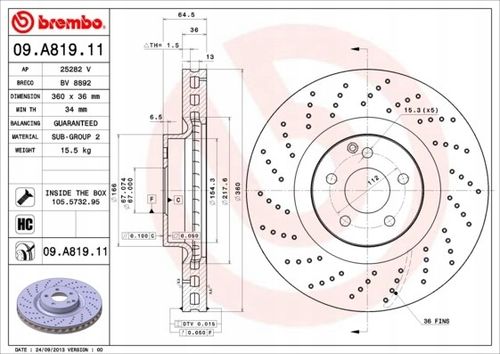 TARCZA HAM PRZOD 360X36 V BREMBO na Arena.pl