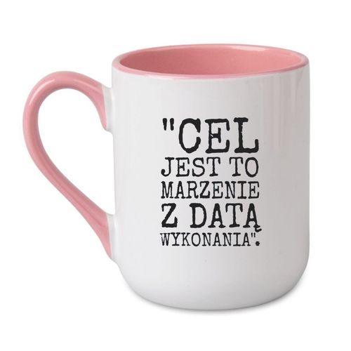 KUBEK "CEL JEST TO MARZENIE Z DATĄ WYKONANIA" Wzór - Elegant Coffee Różowy 330 ml na Arena.pl