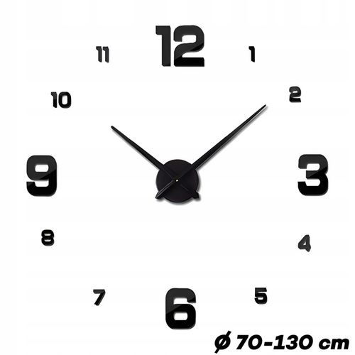 ZEGAR ŚCIENNY 3D NOWOCZESNY PRZYKLEJANY NA ŚCIANĘ CZARNY XXL 130 CM na Arena.pl