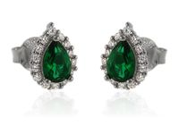 Eleganckie rodowane klasyczne srebrne kolczyki łezki krople szmaragdowe cyrkonie srebro 925 K3028