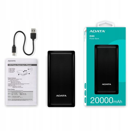 Mocny Powerbank ADATA 20000mAh USB-C czarny C20 na Arena.pl