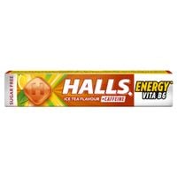 HALLS ENERGY cukierki w kofeiną i wit b6 smak ICE TEA BEZ CUKRU DROPS 32g