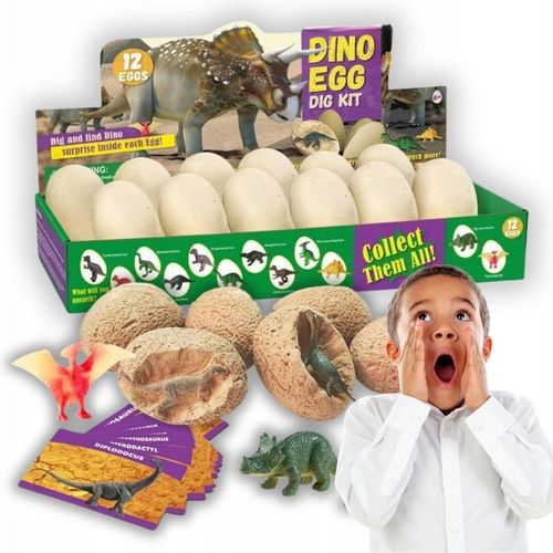 ZESTAW KOPALNIA DINOZAURÓW WYKOPALISKA ARCHEOLOG 12 DUŻYCH JAJ + KARTY na Arena.pl