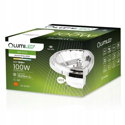 Żarówka LED G53 AR111 GU10 15W = 100W 1521lm 4000K 24° 12V Srebrna na Arena.pl