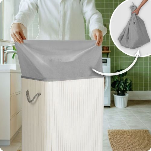 BAMBUSOWY KOSZ NA PRANIE BIELIZNĘ DUŻY POJEMNIK Z POKRYWĄ 2 KOMORY 100L na Arena.pl