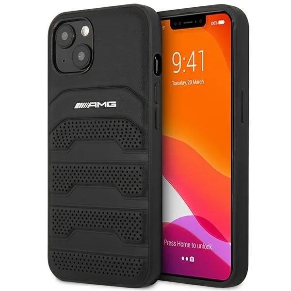 Etui AMG Leather Debossed Lines na iPhone 14 Plus - czarne zdjęcie 1