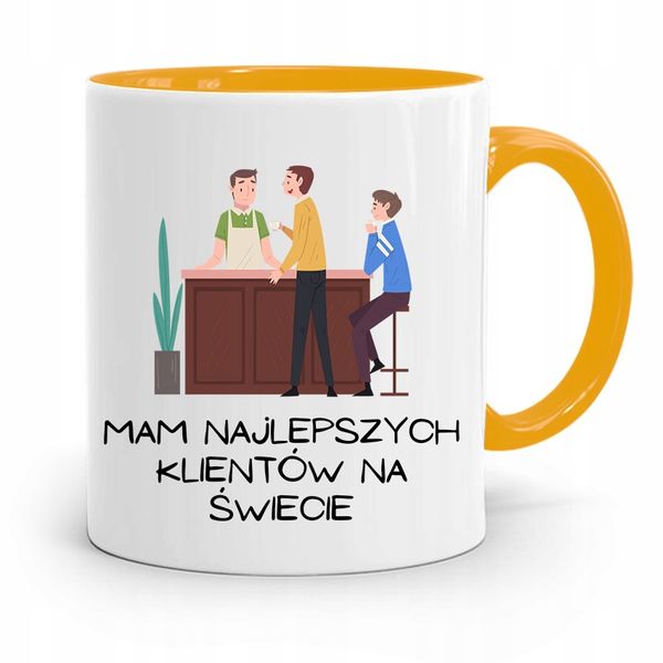 Kubek Żółty Dla Barmana Mam Najlepszych Klientów Z Nadrukiem Ze Zdjęciem zdjęcie 1