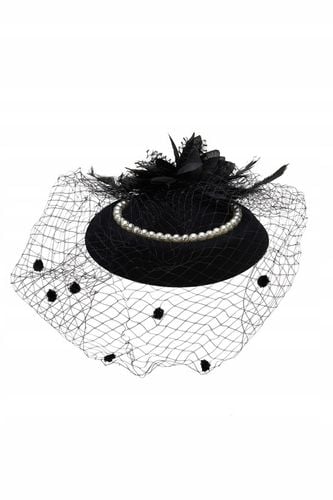 Elegancki czarny Fascynator kapelusz z woalką i perełkami retro vintage na Arena.pl