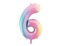 Balon foliowy cyfra 6 pastelowy tęczowy 86 cm szóste urodziny