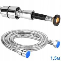 WĄŻ PRYSZNICOWY WZMOCNIONY PLECIONY 150 CM CHROM WYTRZYMAŁY TRWAŁY