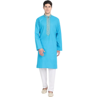Męski Komplet Kurta Pyjama Indyjski Bawełniany Elegancki Turkusowy S