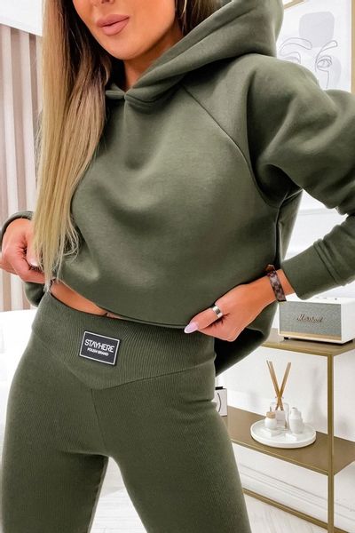 Bluza z kapturem oversize STAY HERE khaki zdjęcie 2