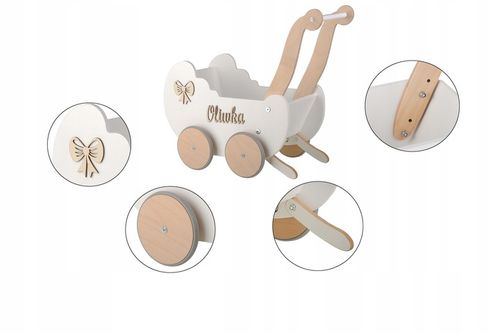 WÓZEK DLA LALEK DREWNIANY PCHACZ JEŹDZIK WÓZEK + IMIĘ PRODUCENT na Arena.pl
