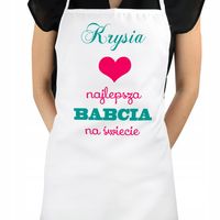 Biały fartuch kuchenny z nadrukiem imienia dla babci prezent na dzień babci