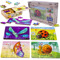 Drewniane Puzzle 4W1 Owady Układanka Zestaw Zwierzątka Biedronka Ślimak
