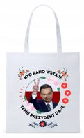 Prezydent Andrzej Duda Torba Eco Biała Shopper Z Nadrukiem Ze Zdjęciem