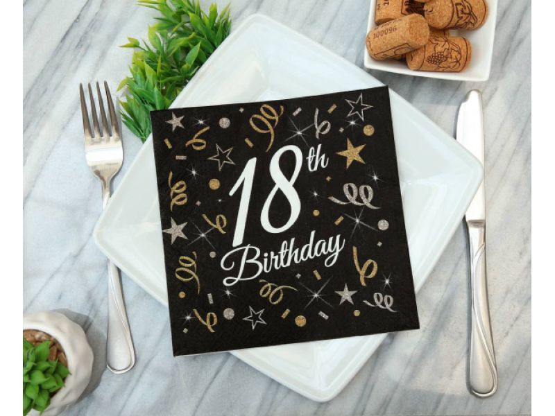 Serwetki, B&C 18th Birthday, 33 cm x 33 cm, 20 szt. zdjęcie 3