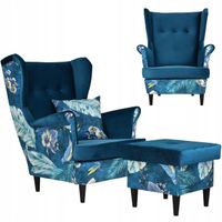 Fotel uszak Ari Print Duo z podnóżkiem, skandynawski Family Meble pufa