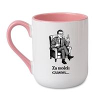 KUBEK „ZA MOICH CZASÓW…” Wzór - Elegant Coffee Różowy 330 ml