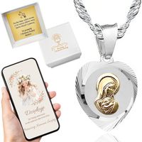 Zestaw Srebrny Łańcuszek i Medalik Serce Matka Boska Chrzest Komunia 45 cm