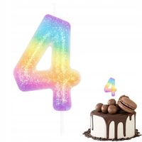 ŚWIECZKA URODZINOWA CYFERKA 4 KOLOROWA METALICZNA NA IMPREZĘ URODZINOWĄ