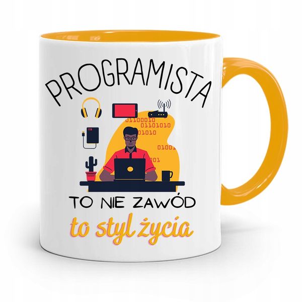 Kubek Żółty Informatyka Programisty To Styl Życia Z Nadrukiem Ze Zdjęciem zdjęcie 1