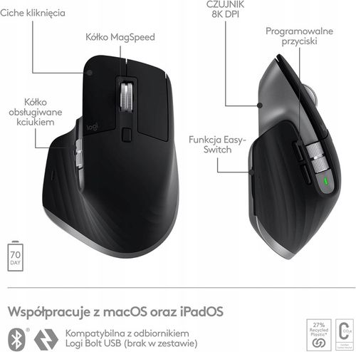 Mysz Bezprzewodowa Logitech Mx Master 3S Mac 8000DPI Sensor Optyczny na Arena.pl