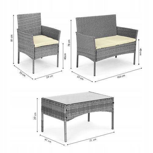 Komplet mebli ogrodowych z technorattanu ławka stolik krzesła szary MultiGa na Arena.pl