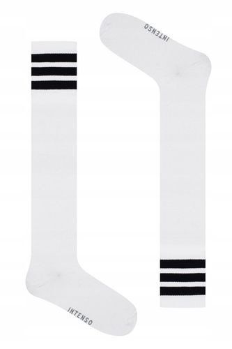Zakolanówki bawełniane Intenso w paski BIAŁE PL na Arena.pl