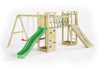 Plac zabaw drewniany DUMO Kraina Zabawy ze zjeżdżalnią i huśtawkami