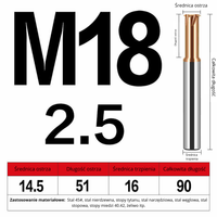 Frez do gwintowania jednoostrzowy Rozmiar: M18x2.5x90L - TiSiN