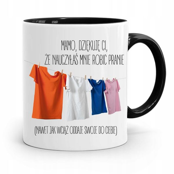 Kubek Czarny Dla Mamy Dziękuję Że Nauczyłaś Mnie Z Nadrukiem Ze Zdjęciem zdjęcie 1