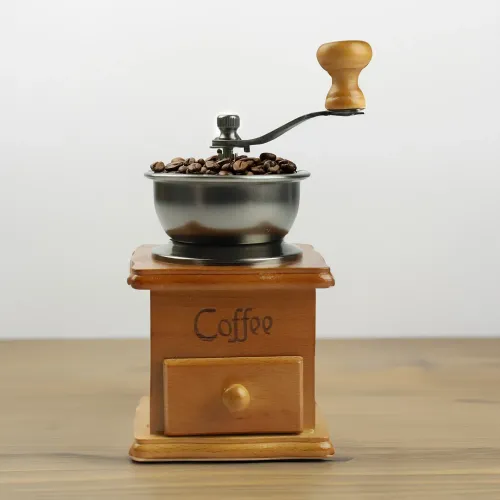 RĘCZNY MŁYNEK DO KAWY DREWNIANY VINTAGE STYL RETRO WYTRZYMAŁY Z SZUFLADKĄ na Arena.pl