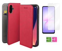 Etui z klapką SAMSUNG GALAXY A07 4G smart magnet czerwony case + szkło 9H