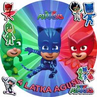 OPŁATEK NA TORT 30CM - PIDŻAMERSI PJMASKS + IMIĘ + GRATIS! 24CM 26CM