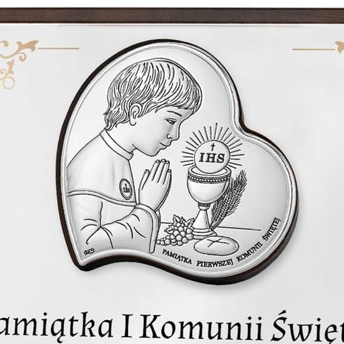 SREBRNY obrazek prezent na KOMUNIĘ z NADRUKIEM Pamiątka Komunii Chłopca na Arena.pl