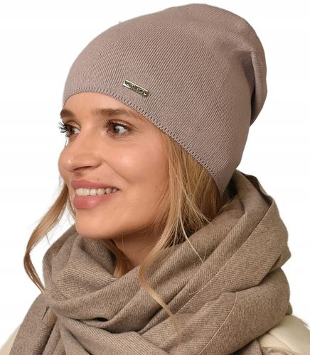 Jesienna CZAPKA damska nakrycie głowy polski producent latte gładka V3 na Arena.pl