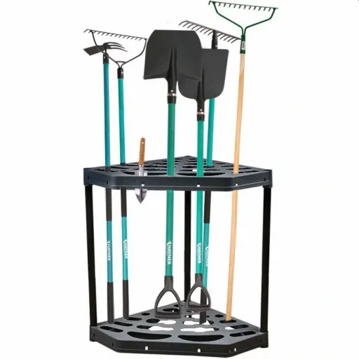 STOJAK NA NARZĘDZIA OGRODNICZE OGRODOWE NAROŻNY METALOWE NOGI 20 OTWORÓW zdjęcie 2