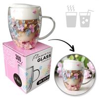 szklanka termiczna z kwiatami w środku, gipsówka hortensje róż 300 ml 1szt