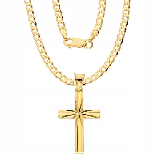 Złoty Łańcuszek 925/585 Męski Pełny Pancerka z Krzyżykiem Grawer na Arena.pl