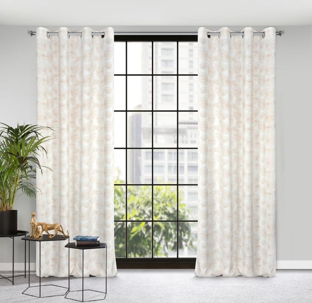 Zasłona gotowa na przelotkach MARIGOLD 140x250 biała w złote liście zdjęcie 1