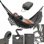 Hamak Ogrodowy Dwuosobowy Antracyt XXL 220kg Wytrzymały Boho styl Makrama