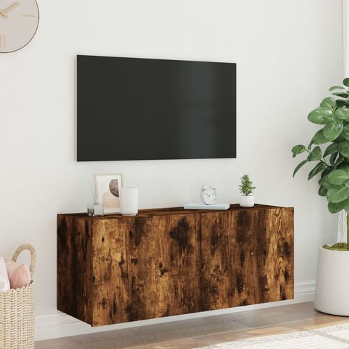 Ścienna szafka TV z LED, przydymiony dąb, 100x35x41 cm na Arena.pl