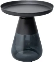 STOLIK POMOCNICZY OKRĄGŁY BLAT STAL CZARNA I SZKŁO PRZYDYMIONE 50/52 CM