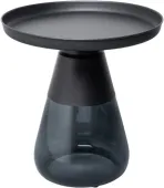 STOLIK POMOCNICZY OKRĄGŁY BLAT STAL CZARNA I SZKŁO PRZYDYMIONE 50/52 CM