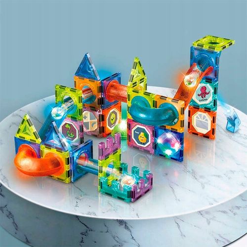 Klocki Magnetyczne Święcący Tor Kulkowy 110 Elementów Kulodrom Zestaw na Arena.pl